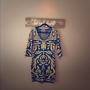 Teal and tan cute thick fall dress